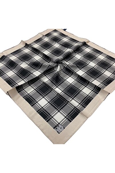 Levidor Siyah Beyaz Desenli Tivil İpek Eşarp 0008