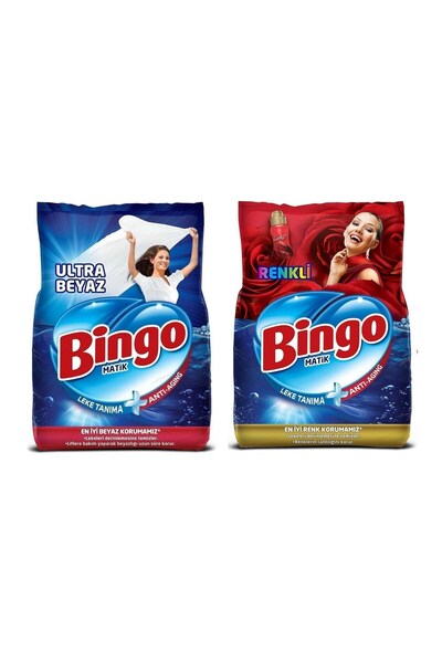 Bingo Matik Ultra Beyaz 4 kg + Renkli 4 kg Toz Çamaşır Deterjanı 2 li Set