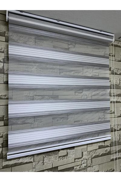 Özel Jaluzi Gray White Transitional Bamboo Wide Pleat Zebra Rz-66003