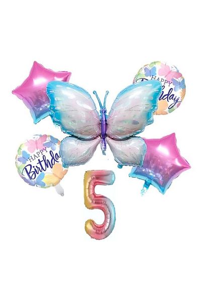 DÜVENCİ TİCARET Rainbow Foil Figured Butterfly Foil Ballon Set of 6