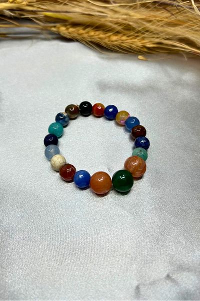 Suerte Accessories ياقوت أزرق - العقيق، الزبرجد، هاليت، أفينتورين، اللازورد سوار شقرا مصنوع يدويًا من الحجر الطبيعي