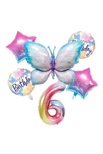 DÜVENCİ TİCARET Rainbow Foil Figured Butterfly Foil Ballon Set of 6