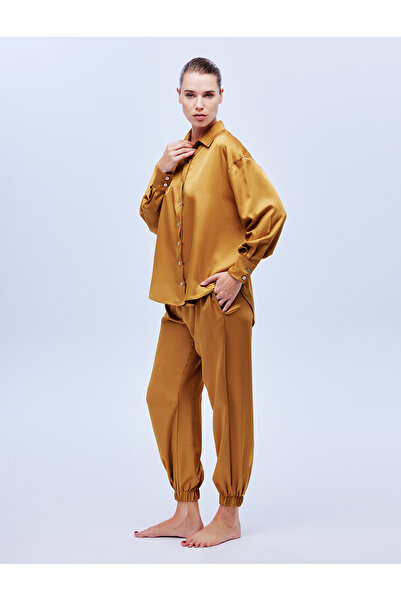 BONJOUR MADAME Σετ νυχτικών Mustard 1611 - Σετ 2 τεμαχίων πουκάμισο και παντε...