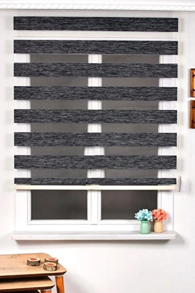 Özel Jaluzi Antrasit Bambu Kumaş Zebra Stor Perde Etek Dilimsiz 1. Kalite