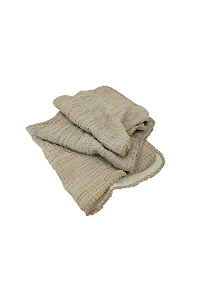 ecottonworks Krem Rengi Çift Renkli Müslin Kumaş Peçete Sırt Bezi  Mutfak Kurulama Bezi 3 Adet