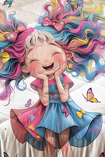 Else Dekor Cuvertură matlasată pentru copii, cu modele de fete colorate, cu fată de pernă