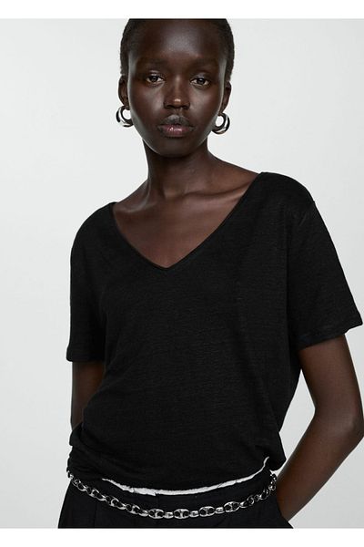 MANGO Woman Short-Sleeved Linen T-Shirt