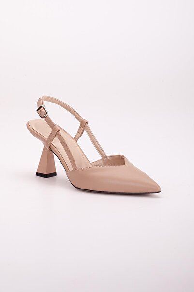 Dilimler Ayakkabı Nude Colored V-Face Side Pole Women's Heeled Shoes