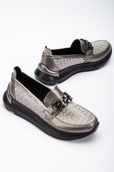 Dilimler Ayakkabı Thick Sole Platinum Women's Loafers Casual Shoes with Chain Accessories