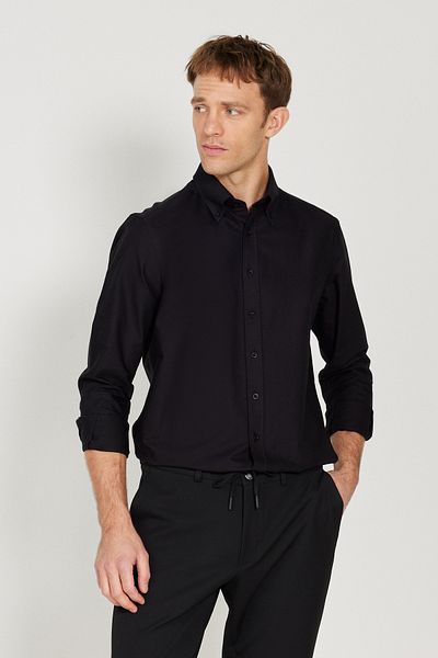 ALTINYILDIZ CLASSICS Pánská černá košile Slim Fit Slim Fit Button Collar Oxford ze 100% bavlny
