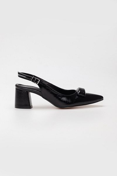 Dilimler Ayakkabı Patent Leather Buckle Black Women's Low Heel Shoes