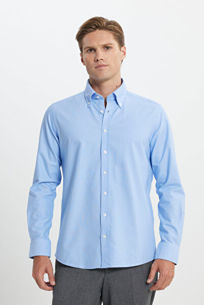 ALTINYILDIZ CLASSICS Men's Light Blue Slim Fit Slim Fit Button Collar Oxford 100% Cotton Shirt
