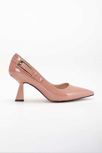 Dilimler Ayakkabı Patent Leather Powder Women's Stiletto - Large Size Buckle, Goblet Heels