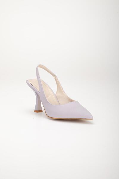 Dilimler Ayakkabı Zara Satin Open Back Gray Women's Heeled Shoes