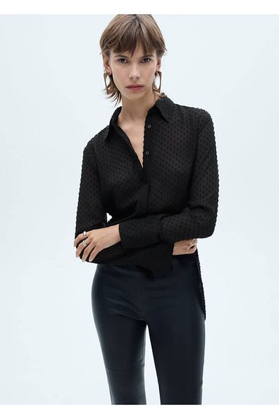 MANGO Woman Plumette Shirt with Hidden Button
