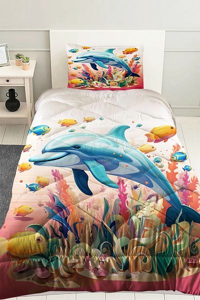 Else Dekor Model de mare delfin - Pernă de pilota matlasată pentru o singură fetiță