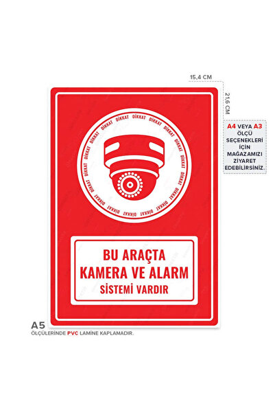 KanvasSepeti Bu Araçta Kamera ve Alarm Sistemi Vardır Uyarı Folyo Etiket Bask...