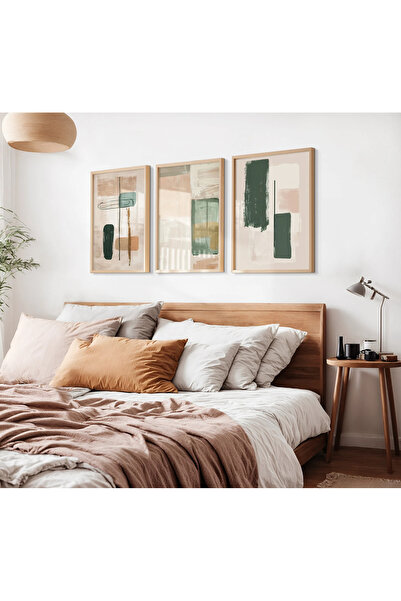 woodhomeworks Ahşap Çerçeveli 3 Lü Soyut Tablo Home Ev Salon Oturma Odası Yat...