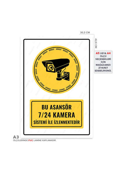 KanvasSepeti Bu Asansör 7/24 Kamera Sistemi ile İzlenmektedir Uyarı Folyo Eti...