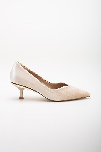 Dilimler Ayakkabı Beige V-face Kaife Women's Low Heel Shoes - Large Size