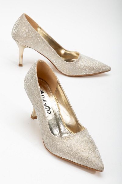 Dilimler Ayakkabı Γυναικείο στιλέτο σε χρυσό χρώμα Glitter Leather Thin Twist