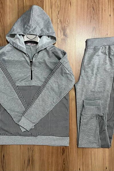 Mossta Gray Two Thread Hooded Zipper Detailed Set