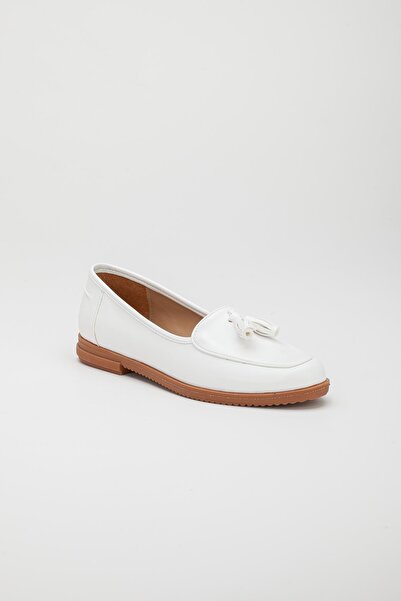 Dilimler Ayakkabı Tasseled Skin White Women's Casual Shoes