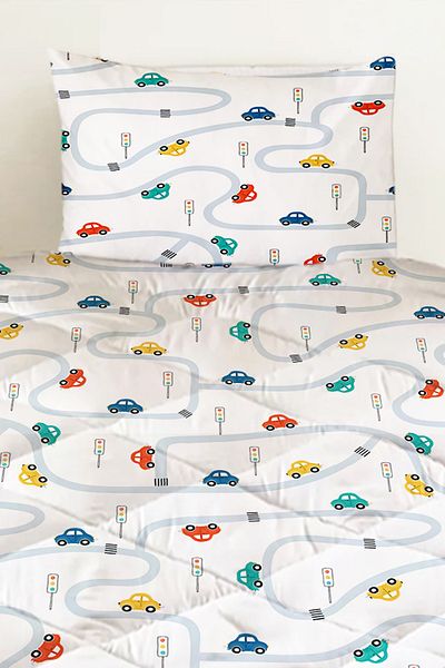 Else Dekor Colorful Car Traffic Patterned Boy's Single Quilted Quilt Pillow with Case