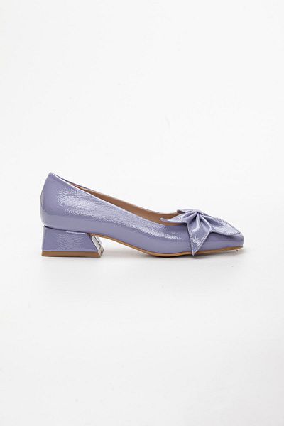Dilimler Ayakkabı Bow Patent Leather Lilac Women's Heeled Shoes