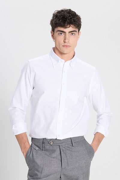 ALTINYILDIZ CLASSICS Cămașă Oxford 100% bumbac, albă, slim fit, cu guler cu nasturi