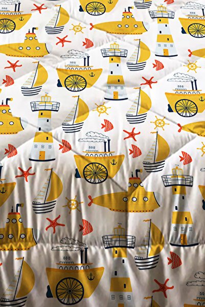 Else Dekor Жовтий підводний човен з малюнком моряка для хлопчика, односпальне ковдру з капітоном і наволочкою