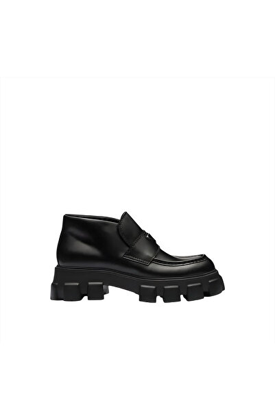 Prada Sport Monolith Flatform Logo-Embellished Brushed Leather Loafers