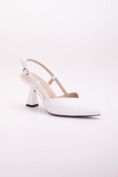 Dilimler Ayakkabı V-Face White Women's Heeled Shoes - Large Size, Side Pole