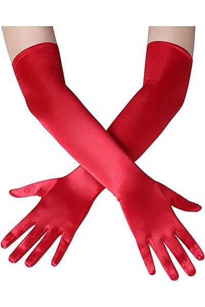 KAYAMU Long Size Extra Shiny Satin Gloves Red Color (K0)