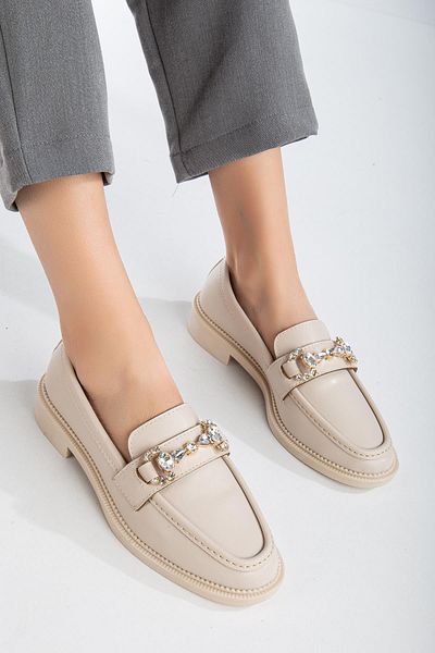 Dilimler Ayakkabı Pantofi casual de damă bej cu accesorii cu cataramă cu bijuterii