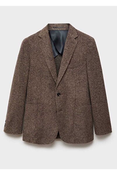 MANGO Man Dar kesim fitilli saf yün blazer ceket