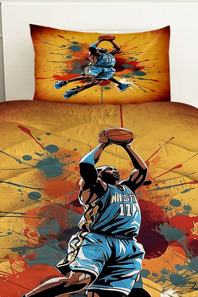 Else Dekor Basketball Player Patterned Boy's Single Quilted Quilt with Pillowcase