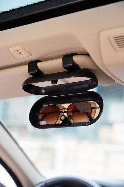 Focus On Glasses Box Attached to Car Sun Visor |   Universal In-Car Glasses Carrier |   Magnetic Cover