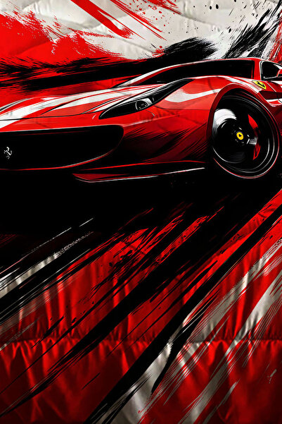 Else Dekor Red Racing Car Patterned Boy's Single Quilted Quilt Pillow with Cover