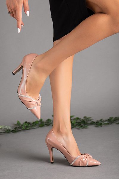 Dilimler Ayakkabı Patent Leather Thin Heel Jewelled Powder Women's Stiletto