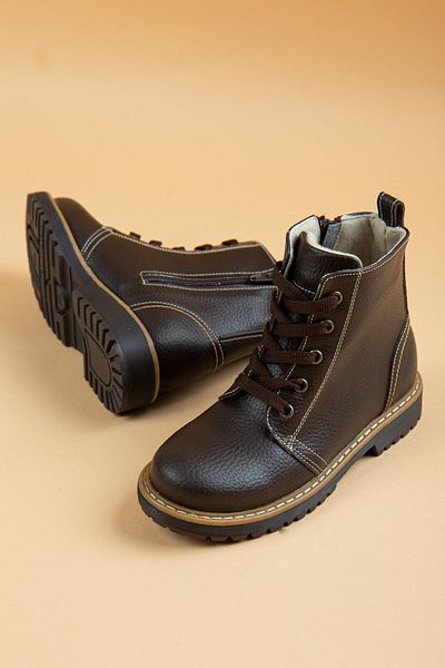 Dilimler Ayakkabı Şiringenç Orthopedic Zippered Leather Brown Boy's Boots