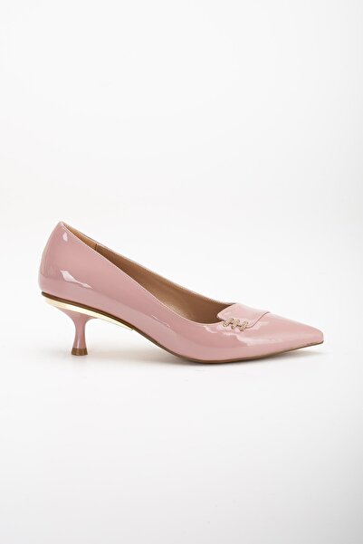 Dilimler Ayakkabı Patent Leather Stone Large Size - Side-faced Powder Women's Short Heeled Shoes