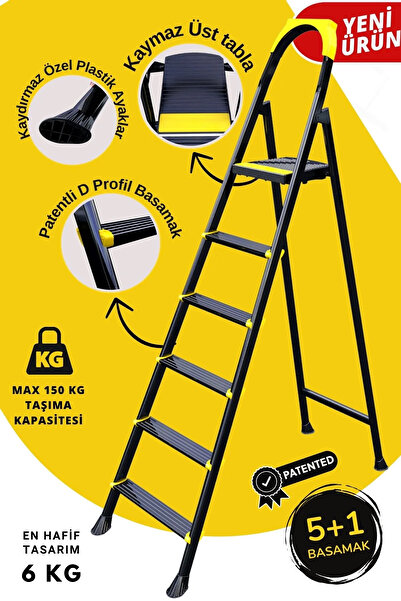 TOPALAKTİCARET Leo Siyah Merdiven 5 1 Metal Basamaklı