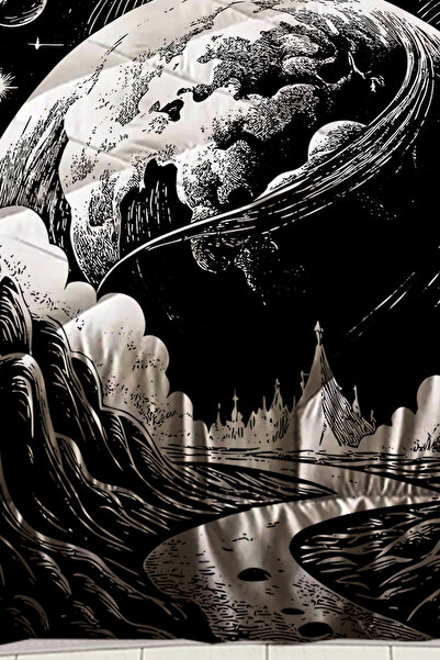 Else Dekor Чорно-біла ковдра з малюнком Місяця та планет для дітей, з наповнювачем та чохлом для подушки