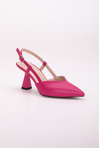 Dilimler Ayakkabı Fuchsia V-Face Side Pole Women's Heeled Shoes - Large Size