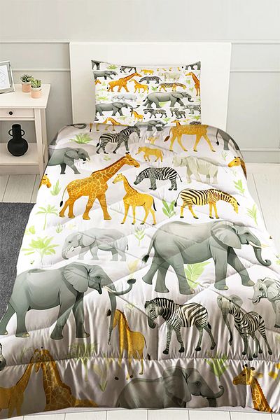 Else Dekor Safari African Animals Patterned Boy's Single Person Quilted Quilt with Pillowcase