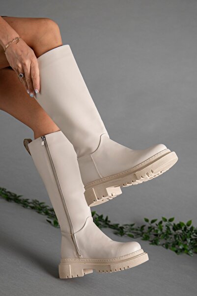 Dilimler Ayakkabı Жіночі чоботи без каблука з блискавкою, бежеві