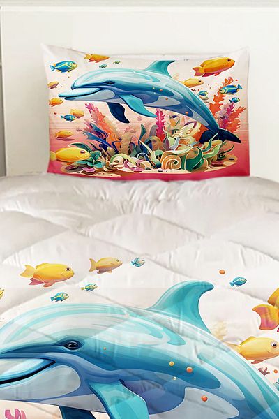 Else Dekor Model de mare delfin - Pernă de pilota matlasată pentru o singură fetiță