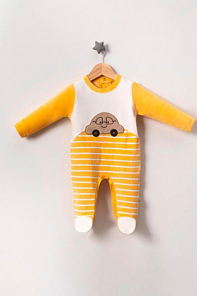TRENDİMİZBİR Baby Boy Car Embroidered Velvet Salopet