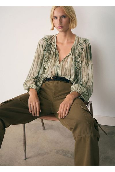 MANGO Woman Poloprůhledná halenka s potiskem
